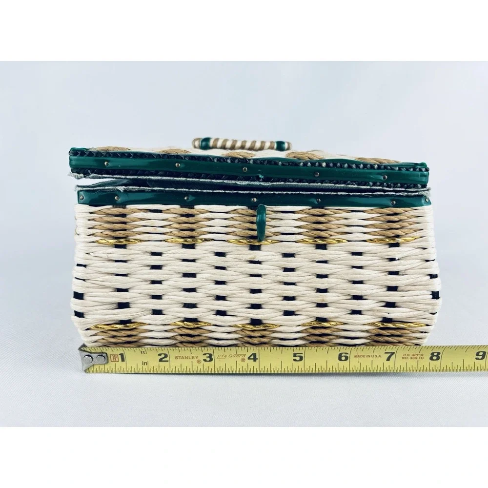 Vintage Wicker Sewing Basket / Music Box & Satin Lining Thread Supplies Works!